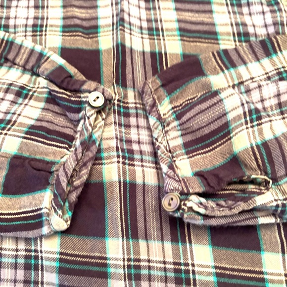 Talbots top plaid scalloped trim floral embroidered blue purple. SZ M P NWOT - Picture 9 of 13